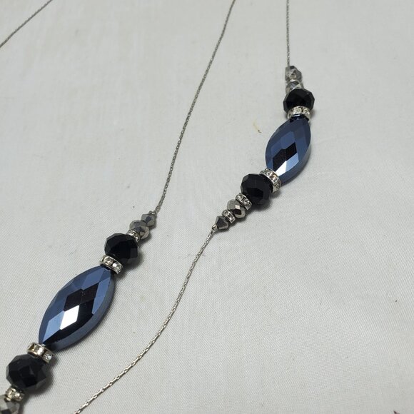 Ali Khan 2 row illusion rope necklace with faceted black glass beads and crystal - Picture 6 of 8